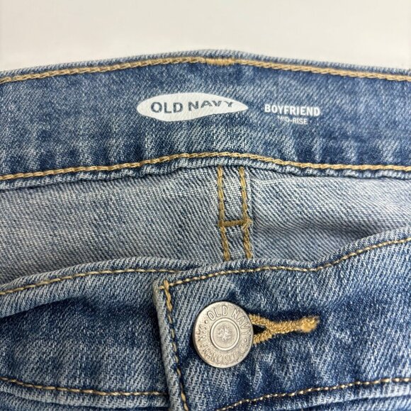 Old Navy Boyfriend Mid Rise Distressed Women's size 12 Medium Blue Denim Jeans - Picture 2 of 4